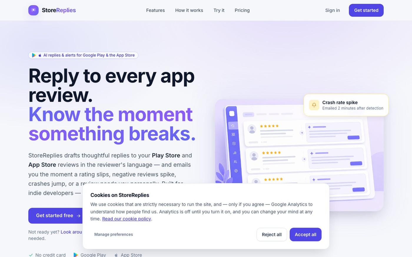 StoreReplies — AI Review Replies for Google Play & the App Store — screenshot