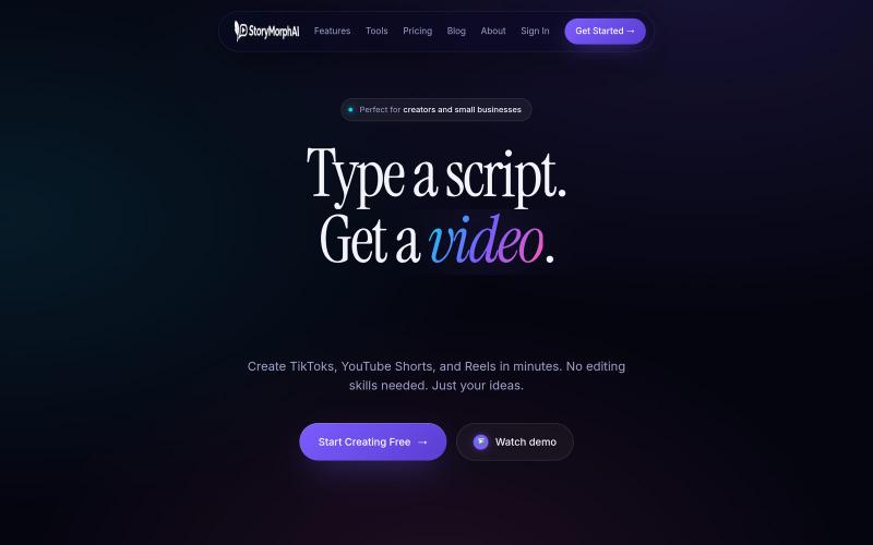 StoryMorph AI - Go from Script to Ready-to-Post Video in Minutes — screenshot