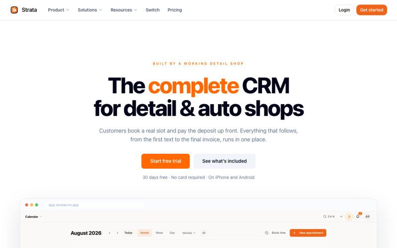 Auto Detailing & Shop CRM With Online Booking | Strata — screenshot