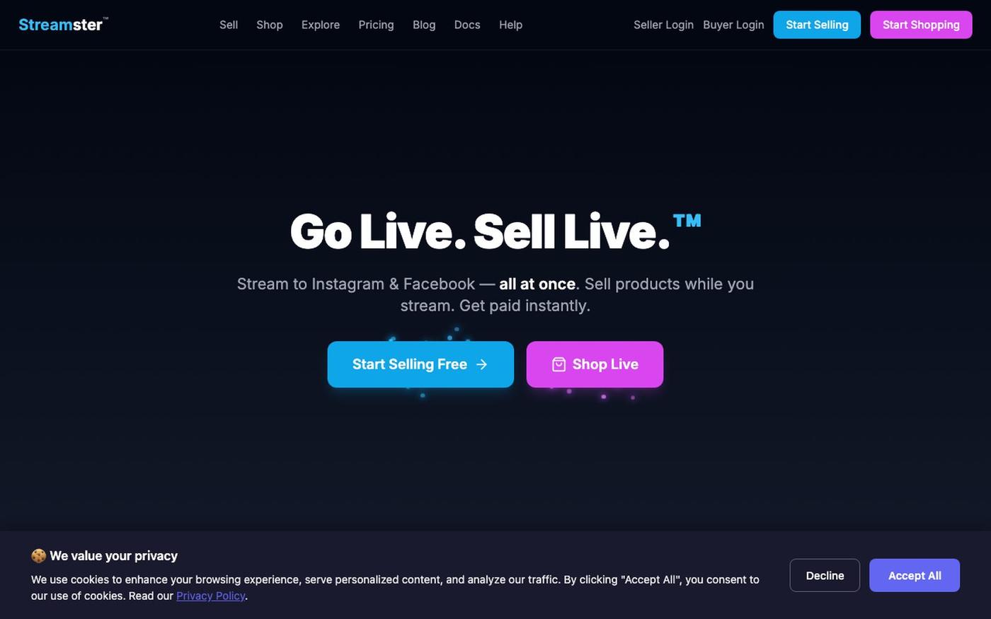 Streamster™ — The #1 Live Shopping Platform for Instagram & Facebook — screenshot