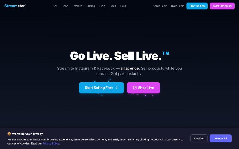 Streamster™ — The #1 Live Shopping Platform for Instagram & Facebook — screenshot