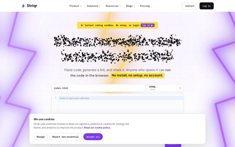 Striqr – Share Runnable Code Instantly via a Link — screenshot
