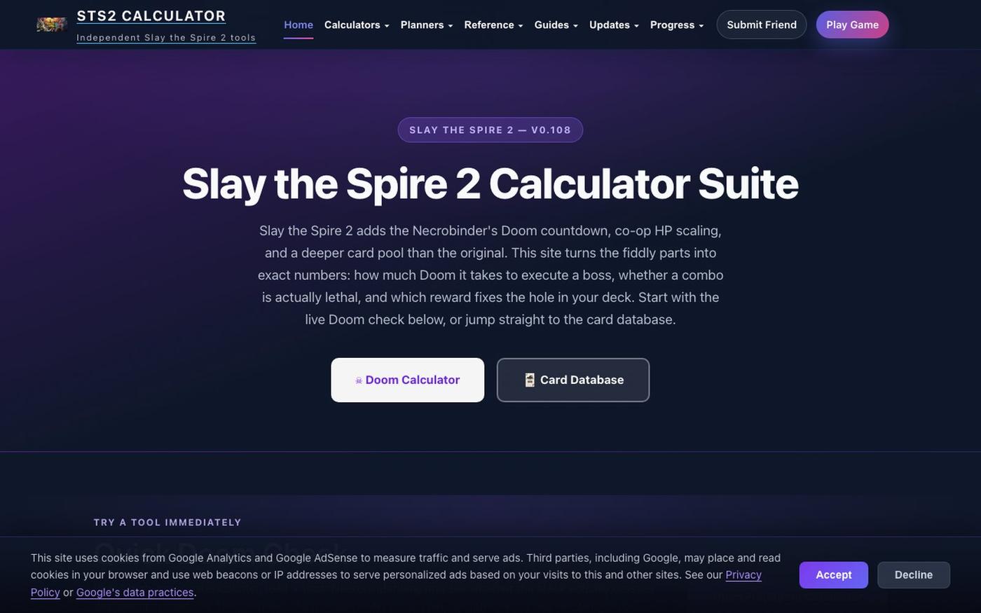 STS2 Calculator — Slay the Spire 2 Tools & Calculators — screenshot