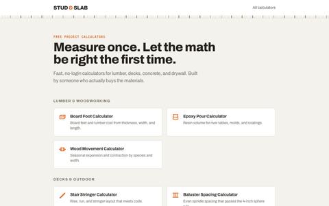 Stud & Slab | Free DIY and Home Project Calculators — screenshot