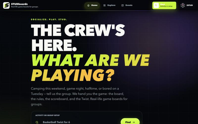 Studboards | Real-Life Game Boards for Groups — screenshot