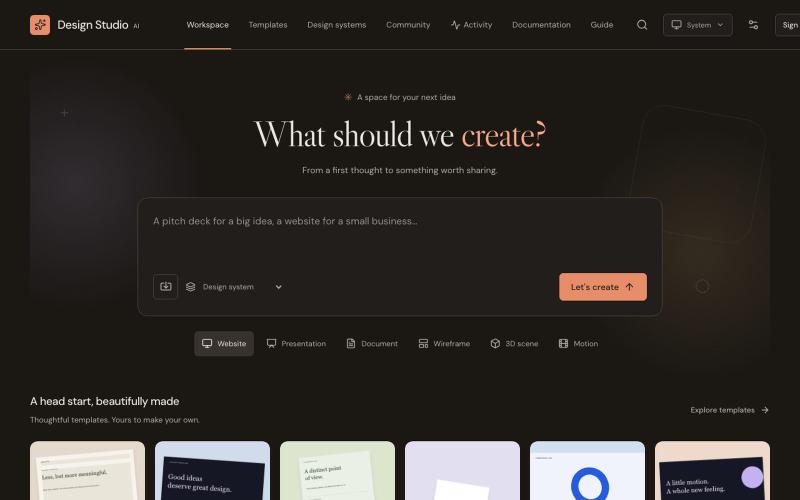 Agent-first design workspace · Design Studio AI — screenshot