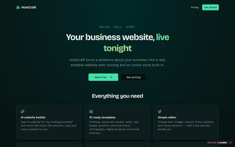 HostCraft — Build and host a website with AI — screenshot