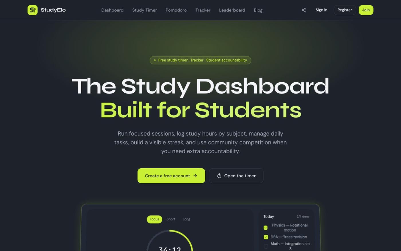 StudyElo – Free Study Timer, Pomodoro & Study Tracker for Students — screenshot
