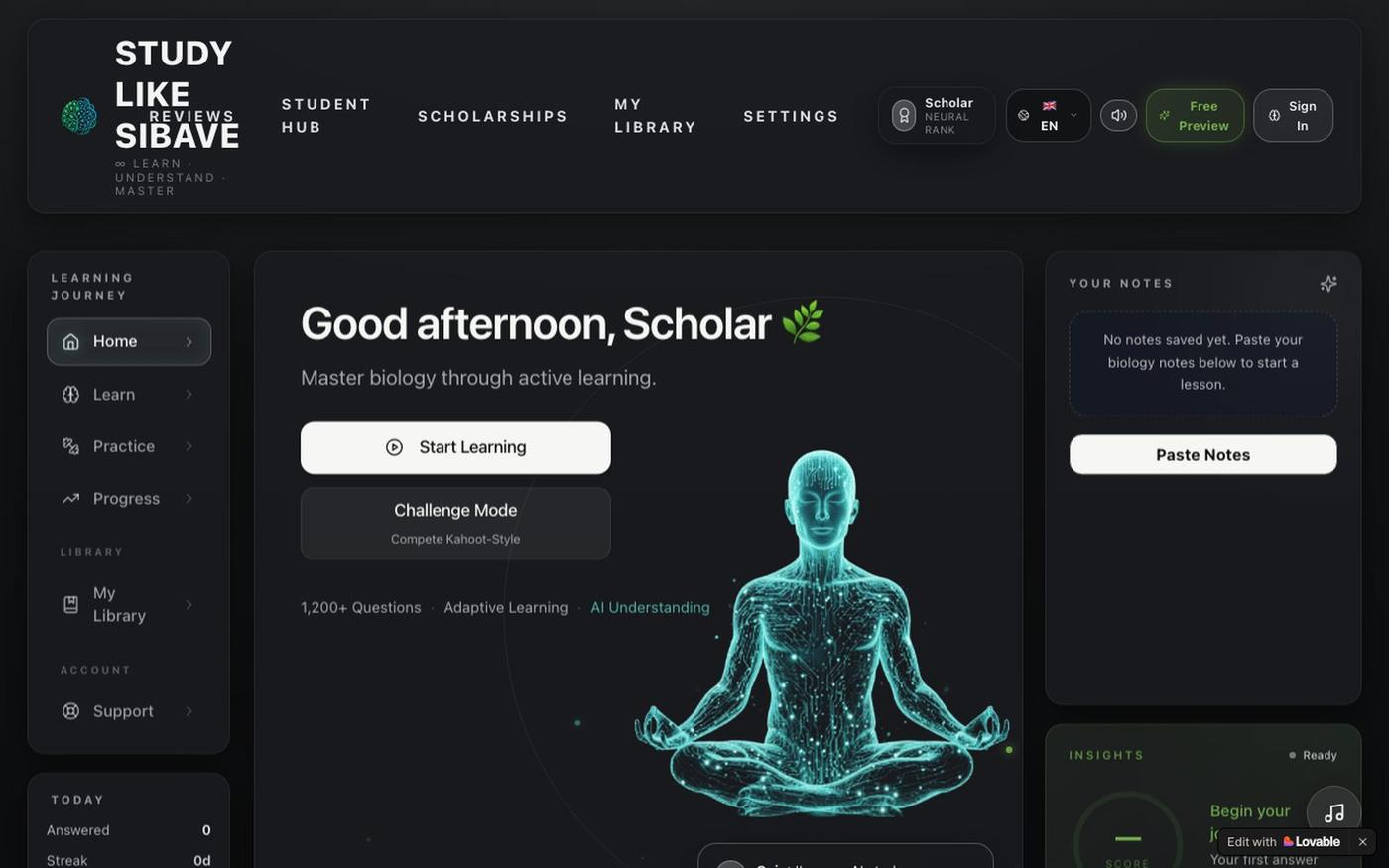 Biology Study — Active Learning from Your Notes — screenshot