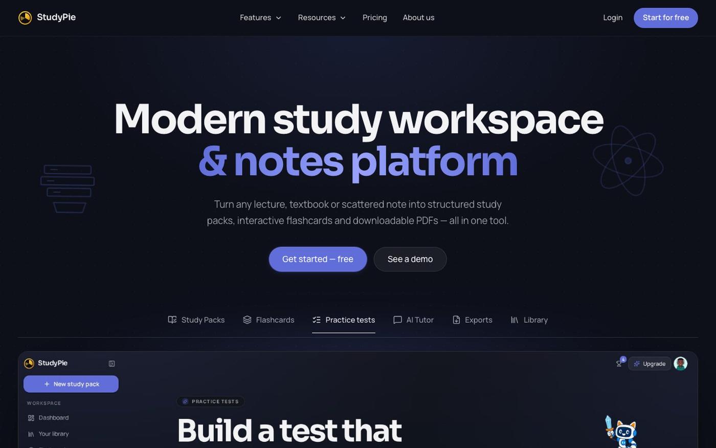 StudyPie — AI study guide maker, flashcards & practice tests — screenshot