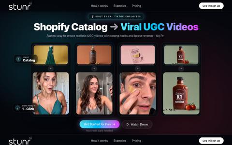 Stunr AI | AI UGC Video Generator for Shopify Ads — screenshot