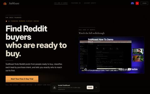 SubRoast — AI Reddit Growth Tool for Founders — screenshot