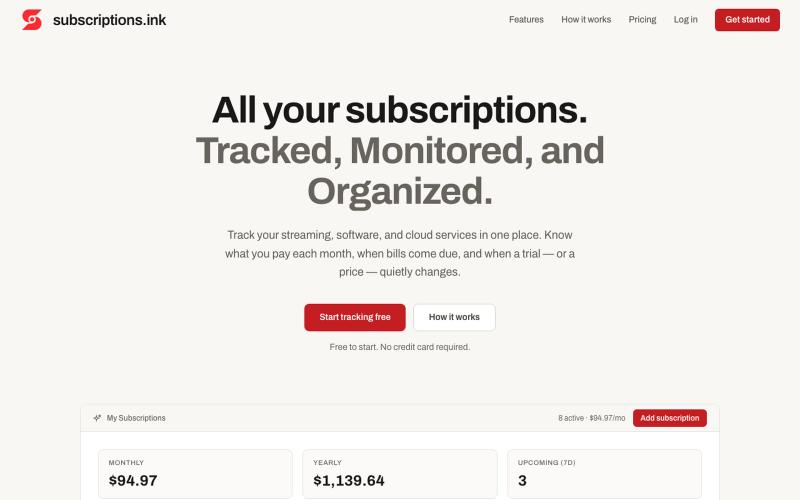 Subscriptions.ink — All your subscriptions in one place — screenshot