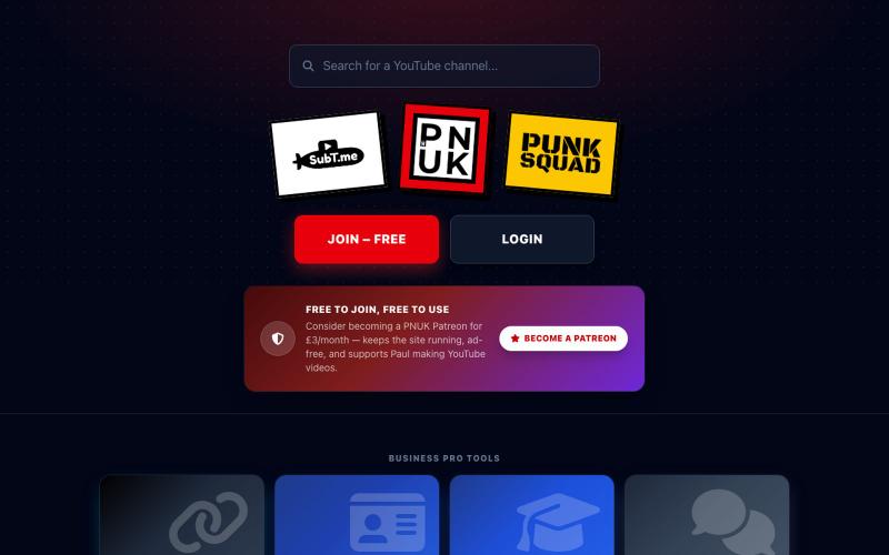 PNUK.com — YouTube Research, Link Management & Stats — screenshot