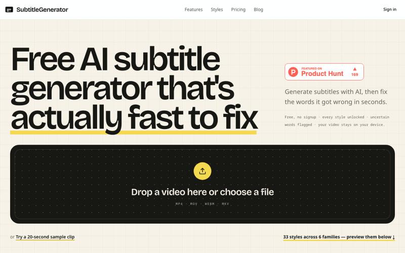 Subtitle Generator — Add Subtitles to Video Free | SubtitleGenerator — screenshot