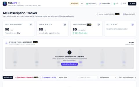 SubZero - AI Subscription Tracker — screenshot