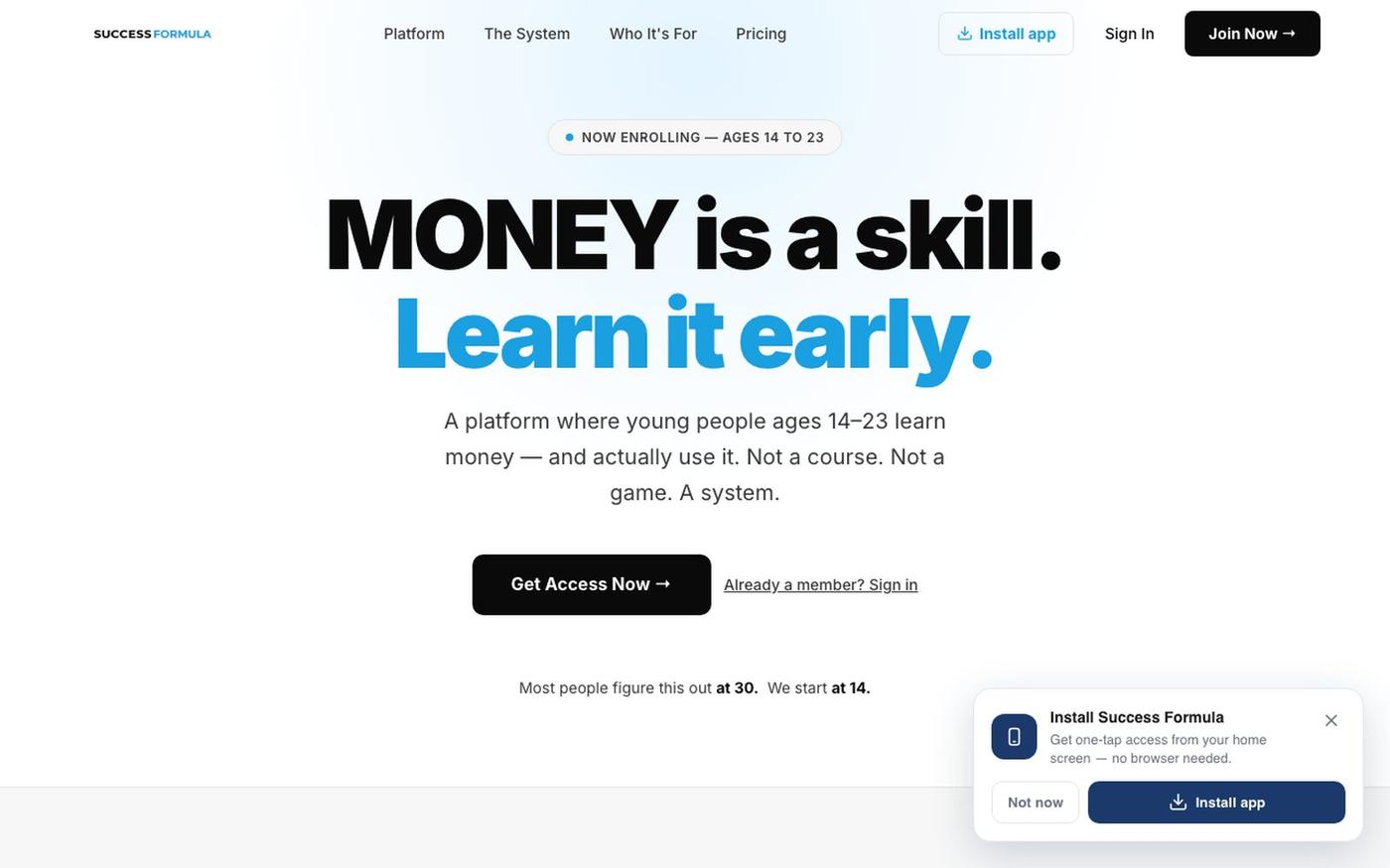 Success Formula | The Platform for Young Entrepreneurs & Families — screenshot