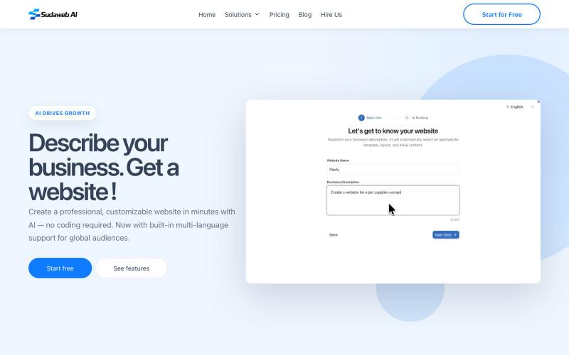 Sudaweb AI | AI Website Builder for Fast, Professional Sites — screenshot