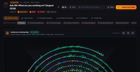 HN Discussion Visualizer & Auditorium | Show HN: Elevators (item 49124218) — screenshot