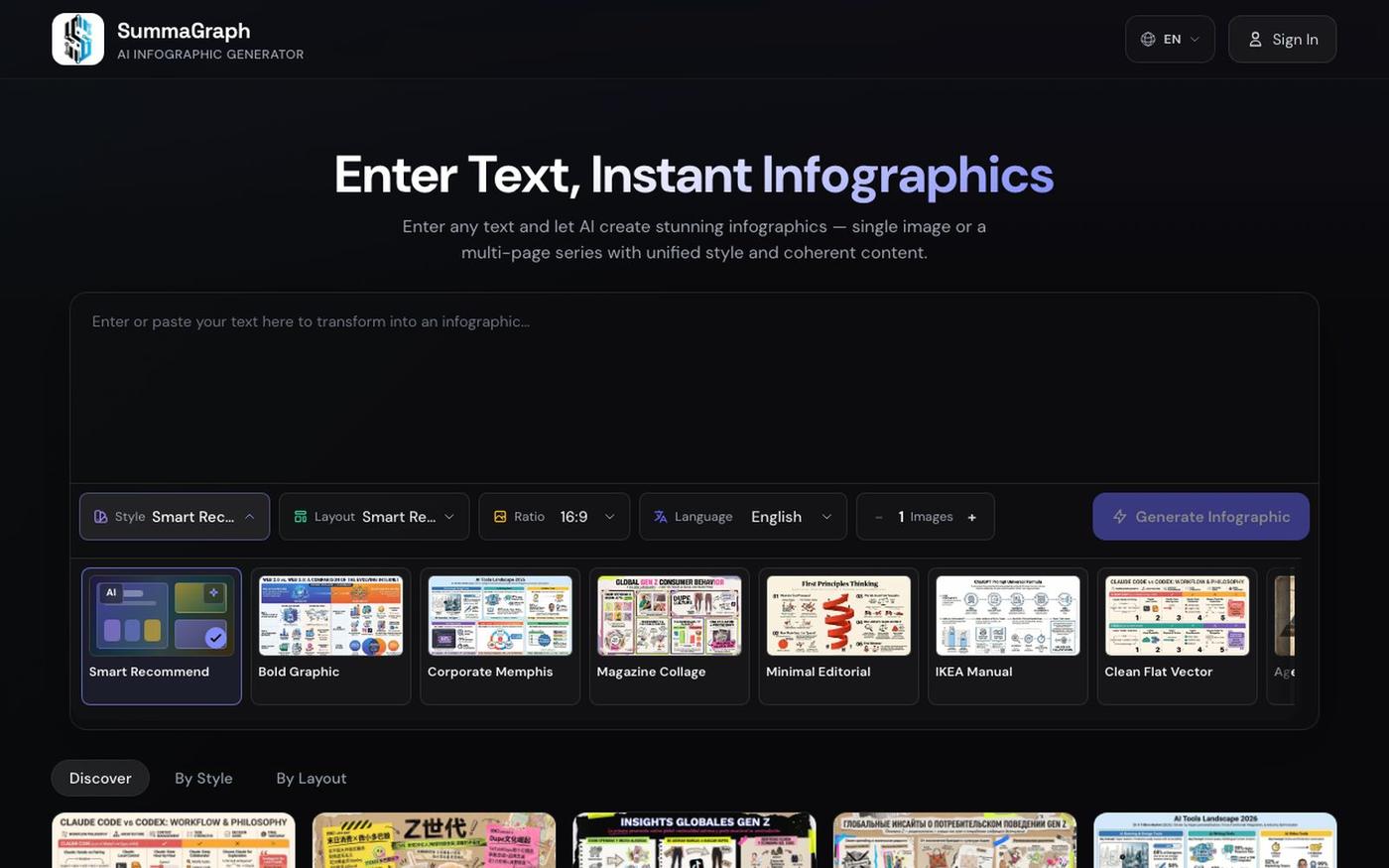 Summagraph: Turn Text into Share-Ready Infographics — screenshot