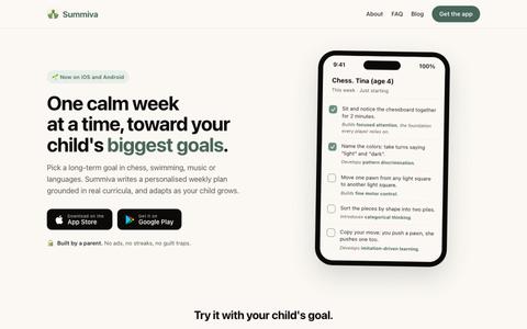 Summiva. A calm weekly plan for your child's biggest goals. — screenshot