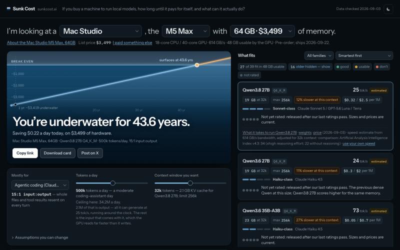 How long until local AI pays for itself? — Sunk Cost — screenshot