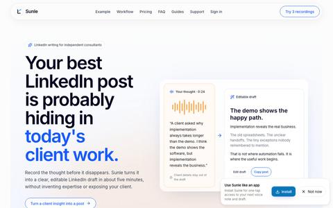 Sunle — Turn Client-Work Insights into LinkedIn Posts — screenshot