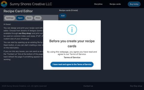 Sunny Shores Creative - Products - Recipe cards editor — screenshot