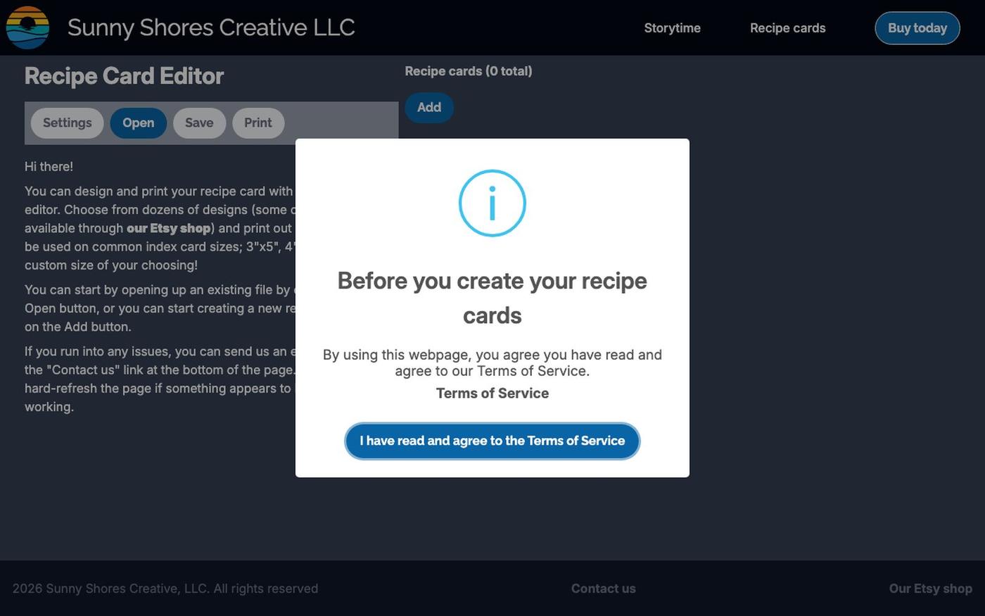 Sunny Shores Creative - Products - Recipe cards editor — screenshot