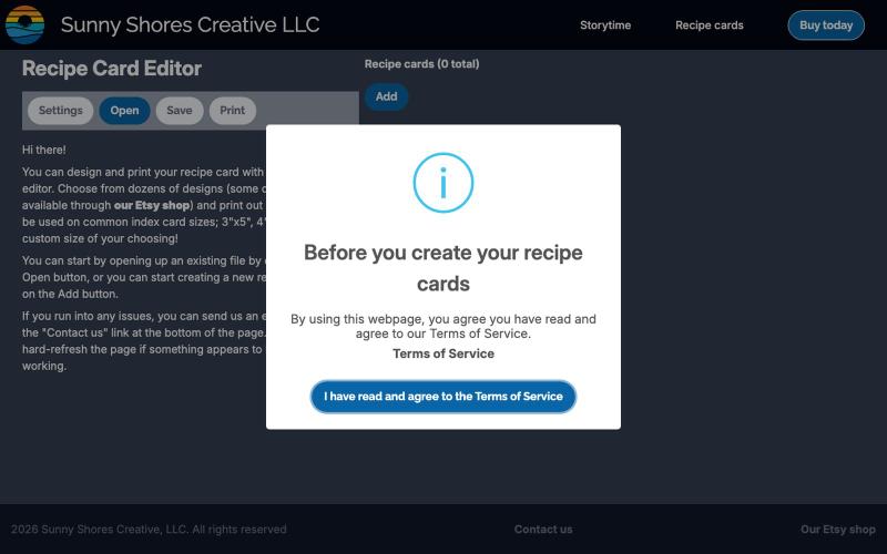 Sunny Shores Creative - Products - Recipe cards editor — screenshot