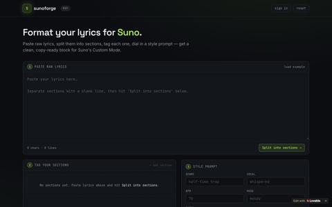 Sunoforge — Format lyrics for Suno AI — screenshot