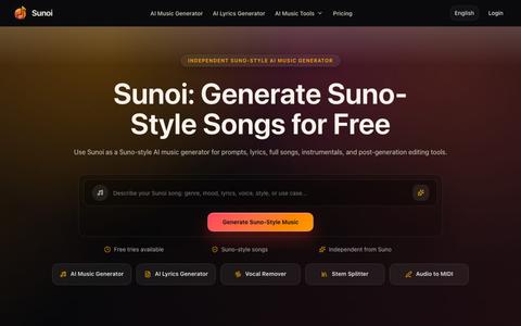 Free Suno-Style AI Music Generator Online | Sunoi — screenshot