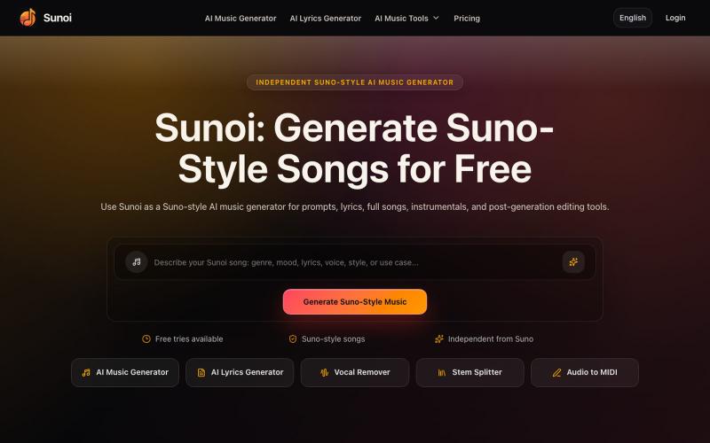 Free Suno-Style AI Music Generator Online | Sunoi — screenshot