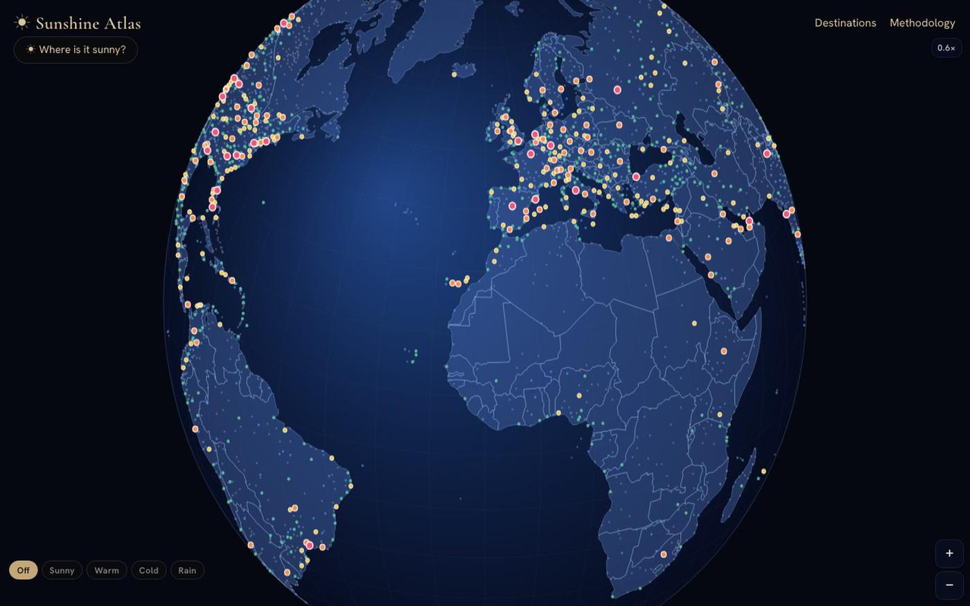 Sunshine Atlas — interactive map of the world's sunshine, warmth & rain — screenshot