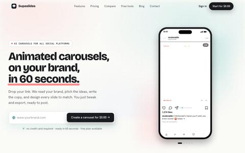 AI Animated Carousel Generator for Instagram, TikTok, LinkedIn & more · Supa — screenshot