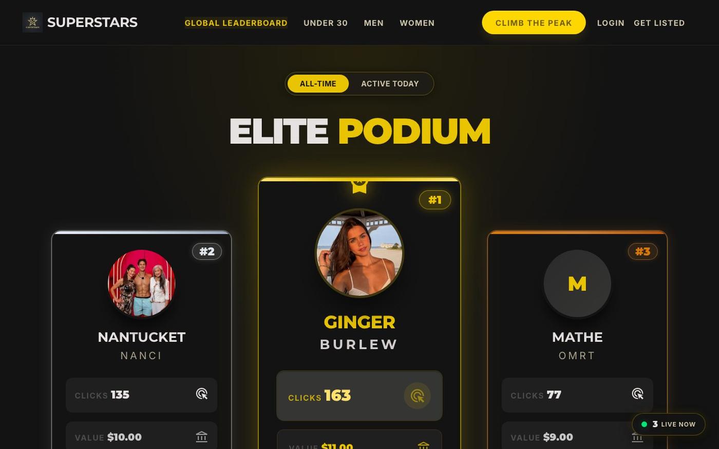 Superstars — Global Elite Leaderboard & Bio Ranking Platform — screenshot