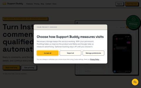 Instagram automation for comments and DMs | Support Buddy — screenshot