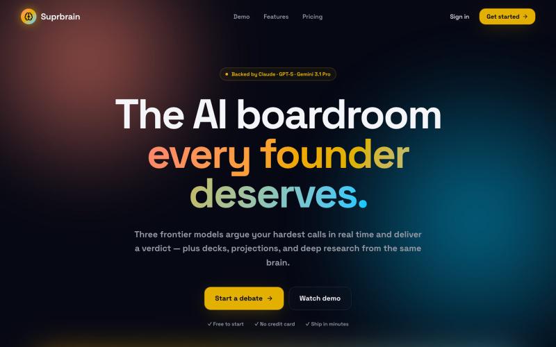Suprbrain — AI debates your startup decisions — screenshot