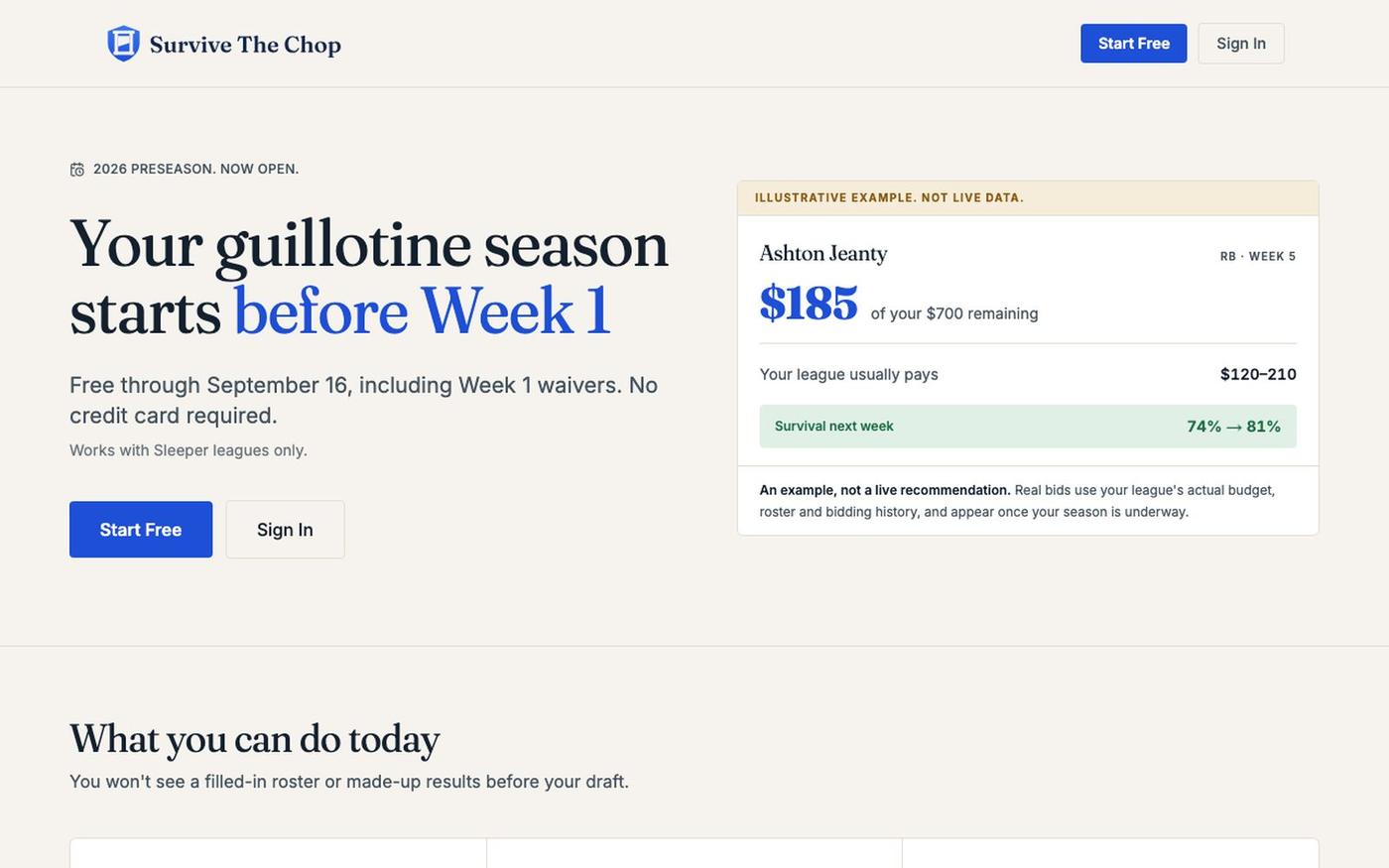 Survive The Chop | Guillotine Fantasy Football Analytics — screenshot