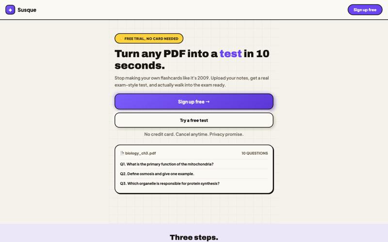 Susque — Turn any PDF into a test — screenshot