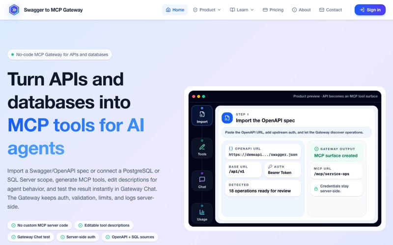 No-code MCP Gateway for OpenAPI and Database Tools — screenshot