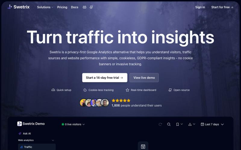 Swetrix - Cookieless Google Analytics Alternative — screenshot