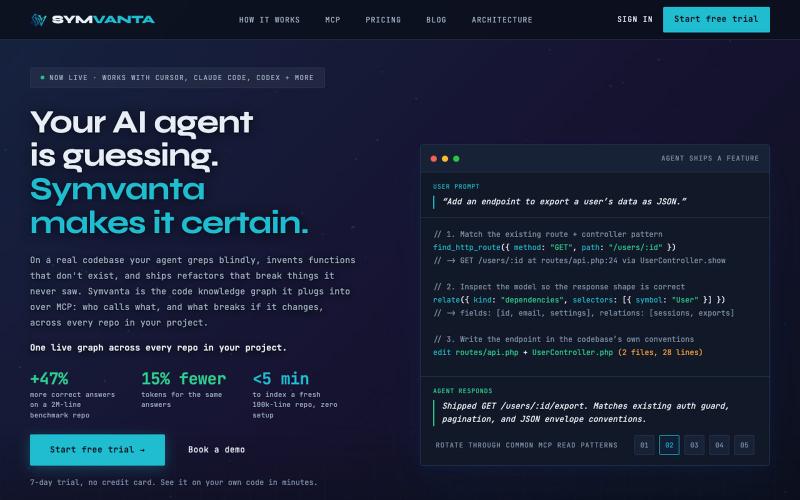 Code Knowledge Graph MCP Server for AI Agents | Symvanta — screenshot