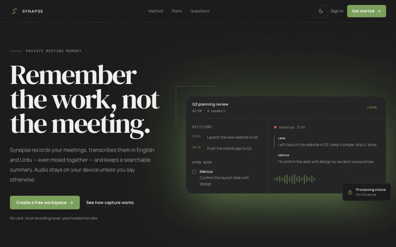 SYNAPSE — Meeting memory, on your terms — screenshot