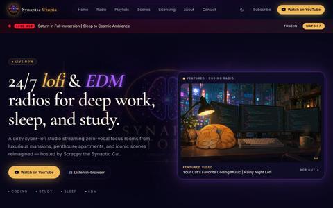 Synaptic Utopia, 24/7 Lofi & EDM Radios for Deep Work — screenshot