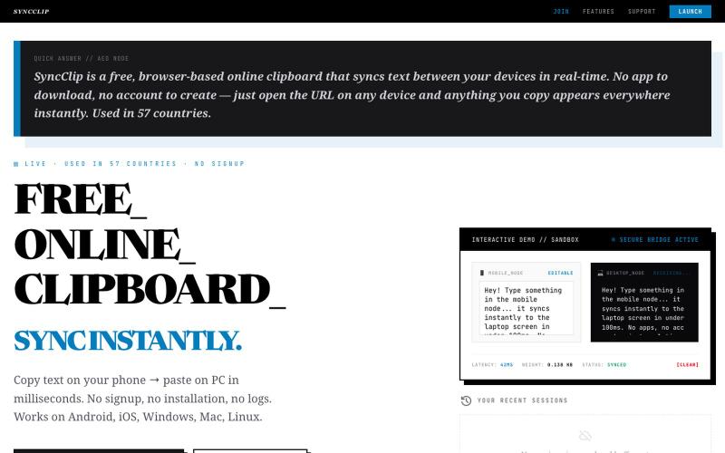SyncClip — Free Online Clipboard (Sync Instantly, No App, No Login) — screenshot