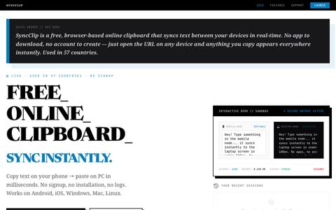 SyncClip — Free Online Clipboard (Sync Instantly, No App, No Login) — screenshot