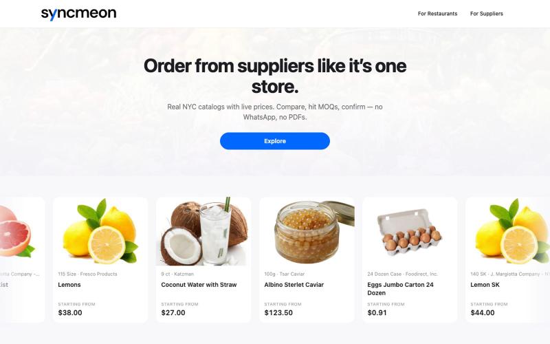 SyncMeOn — Order from NYC suppliers in one place — screenshot