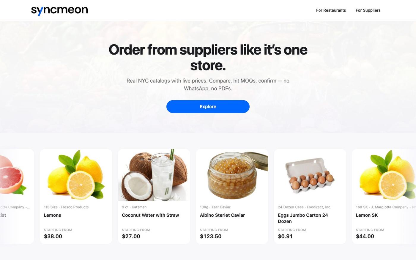 SyncMeOn — Order from NYC suppliers in one place — screenshot