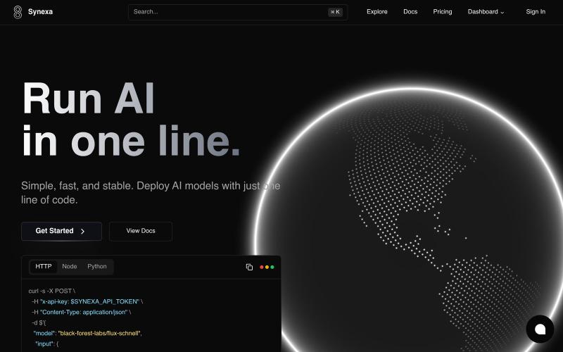 Synexa AI: Deploy AI Models in One Line of Code — screenshot